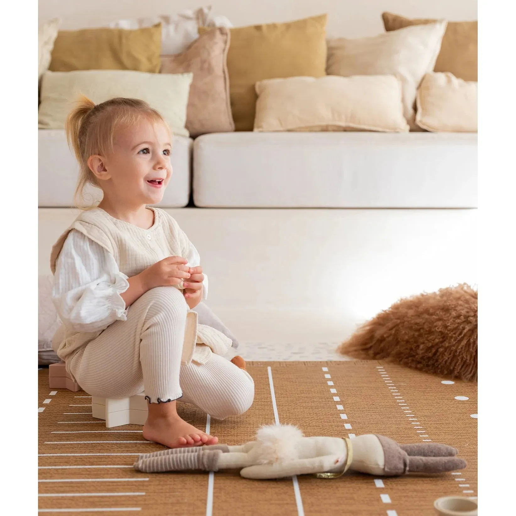 Toddlekind Prettier Puzzle Playmat Berber Camel 120x180cm - 6 Tiles & 12 Edging Borders