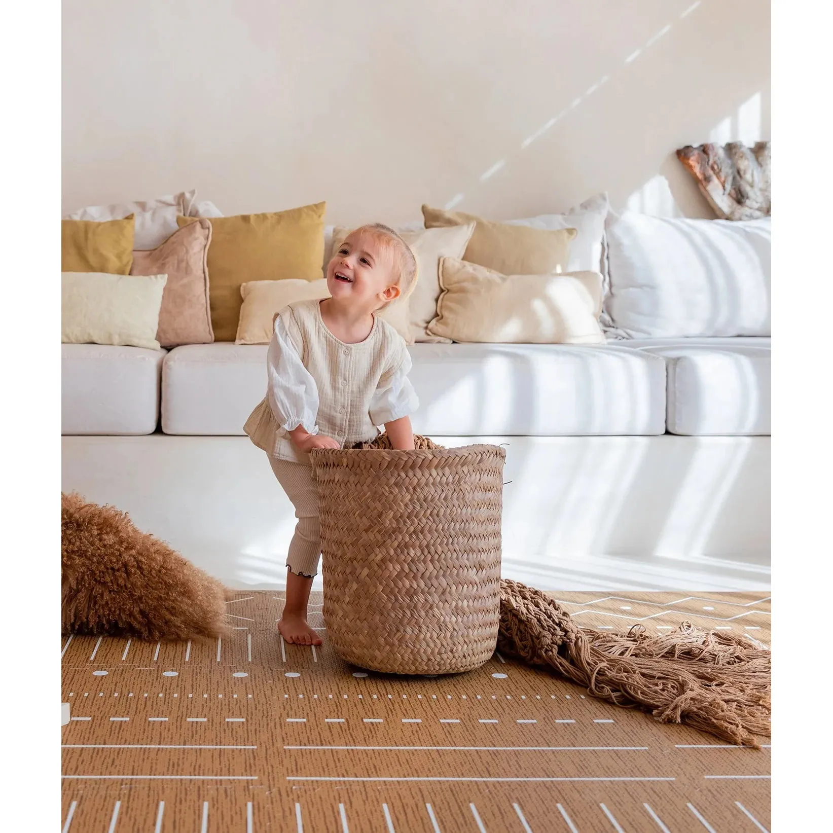 Toddlekind Prettier Puzzle Playmat Berber Camel 120x180cm - 6 Tiles & 12 Edging Borders