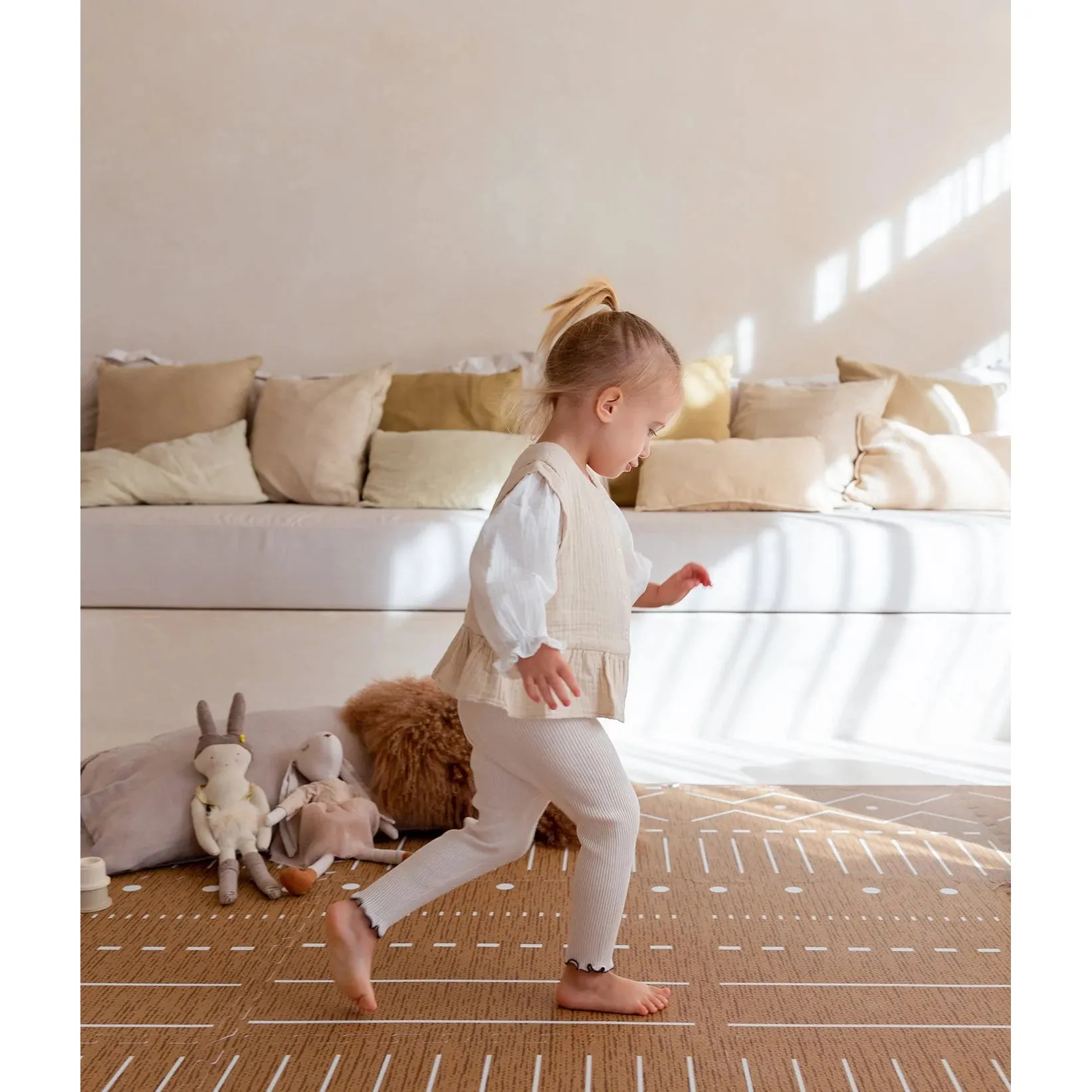 Toddlekind Prettier Puzzle Playmat Berber Camel 120x180cm - 6 Tiles & 12 Edging Borders