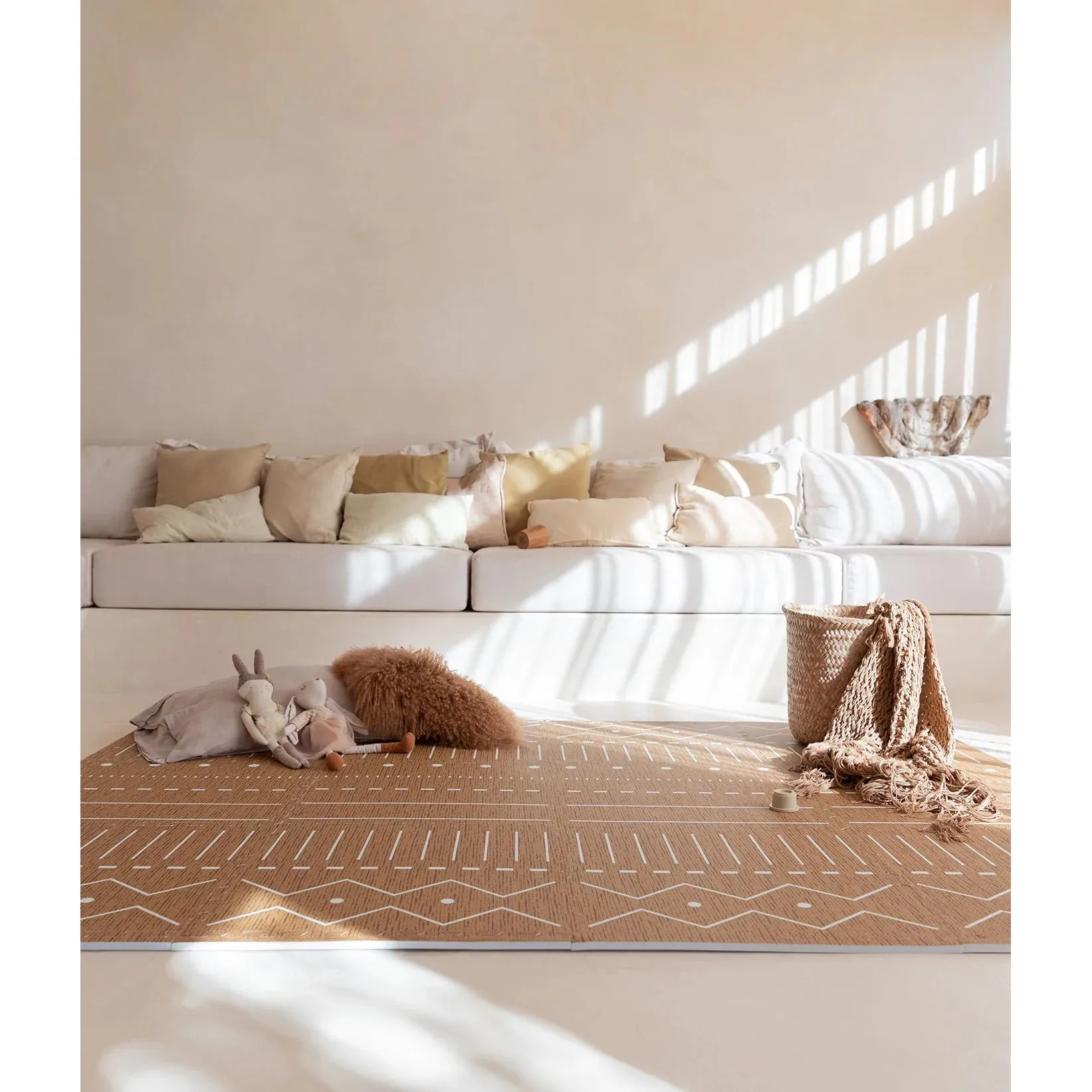 Toddlekind Prettier Puzzle Playmat Berber Camel 120x180cm - 6 Tiles & 12 Edging Borders
