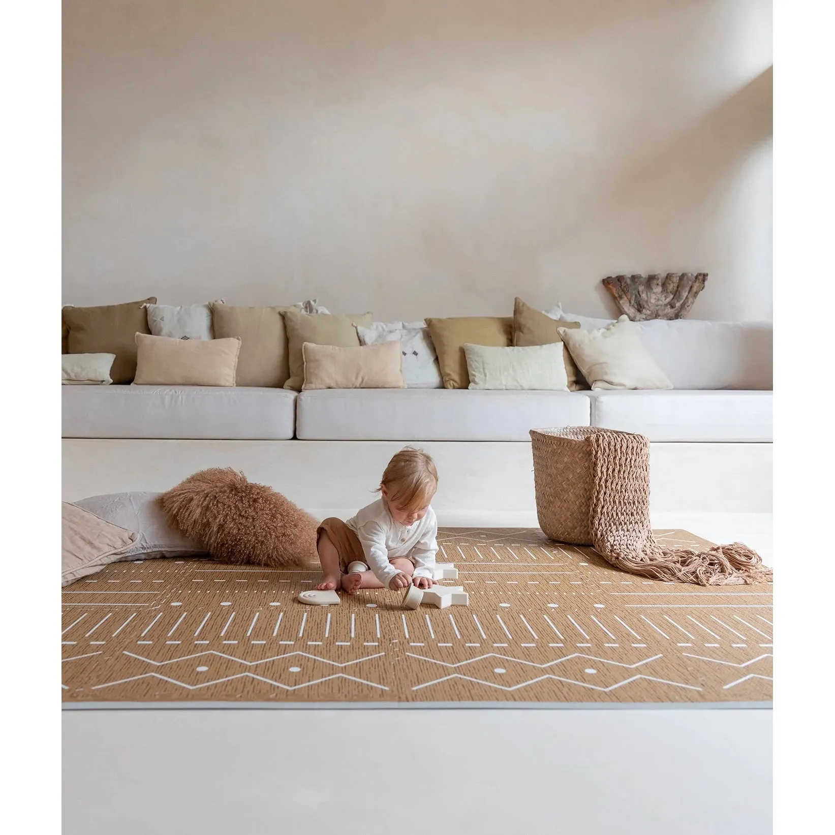 Toddlekind Prettier Puzzle Playmat Berber Camel 120x180cm - 6 Tiles & 12 Edging Borders