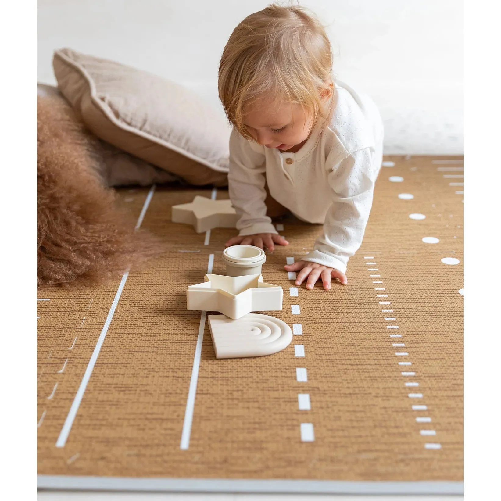 Toddlekind Prettier Puzzle Playmat Berber Camel 120x180cm - 6 Tiles & 12 Edging Borders