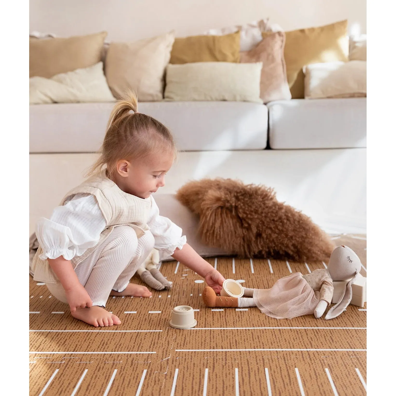 Toddlekind Prettier Puzzle Playmat Berber Camel 120x180cm - 6 Tiles & 12 Edging Borders