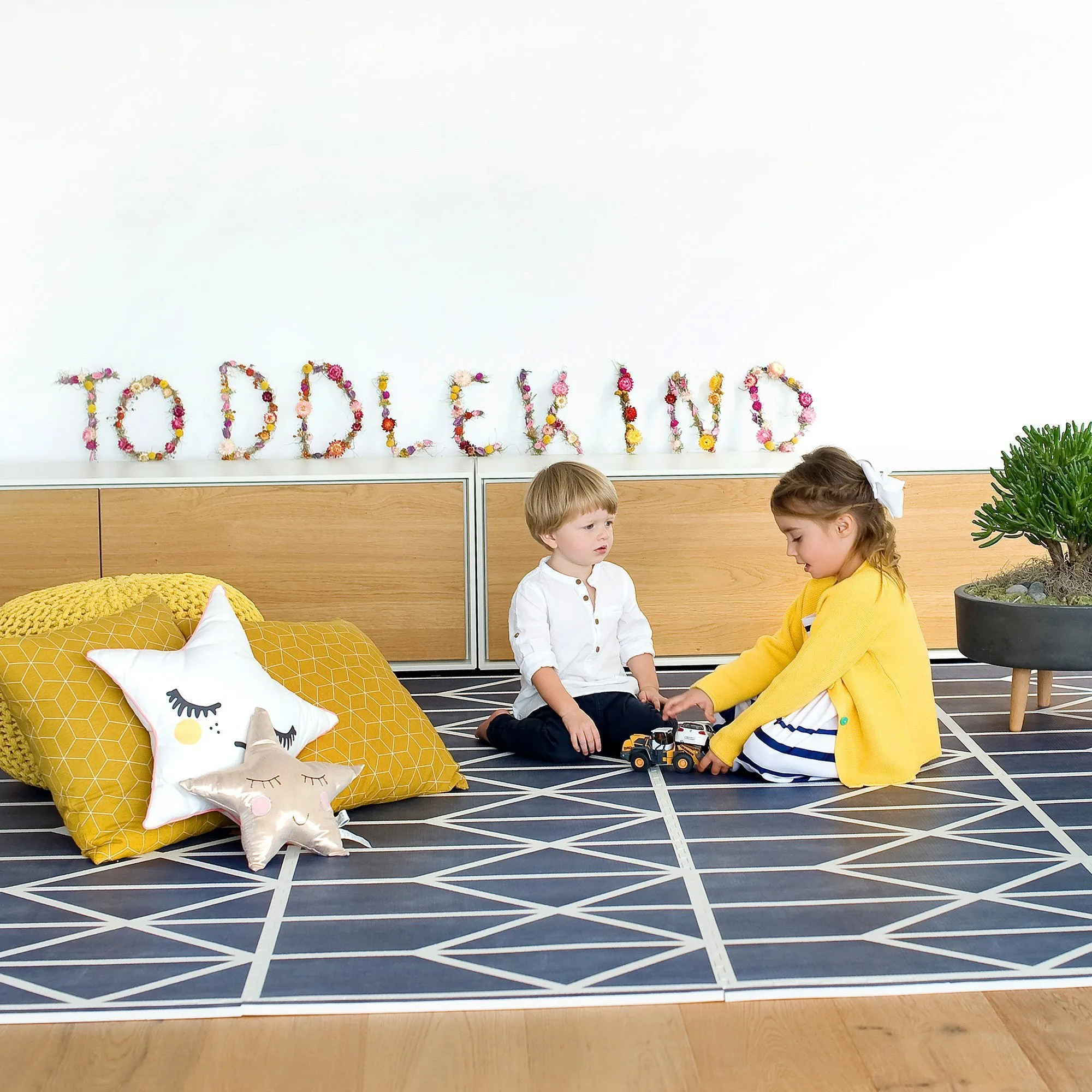 Toddlekind Prettier Puzzle Playmat Nordic Petroleum 120x180cm - 6 Tiles & 12 Edging Borders