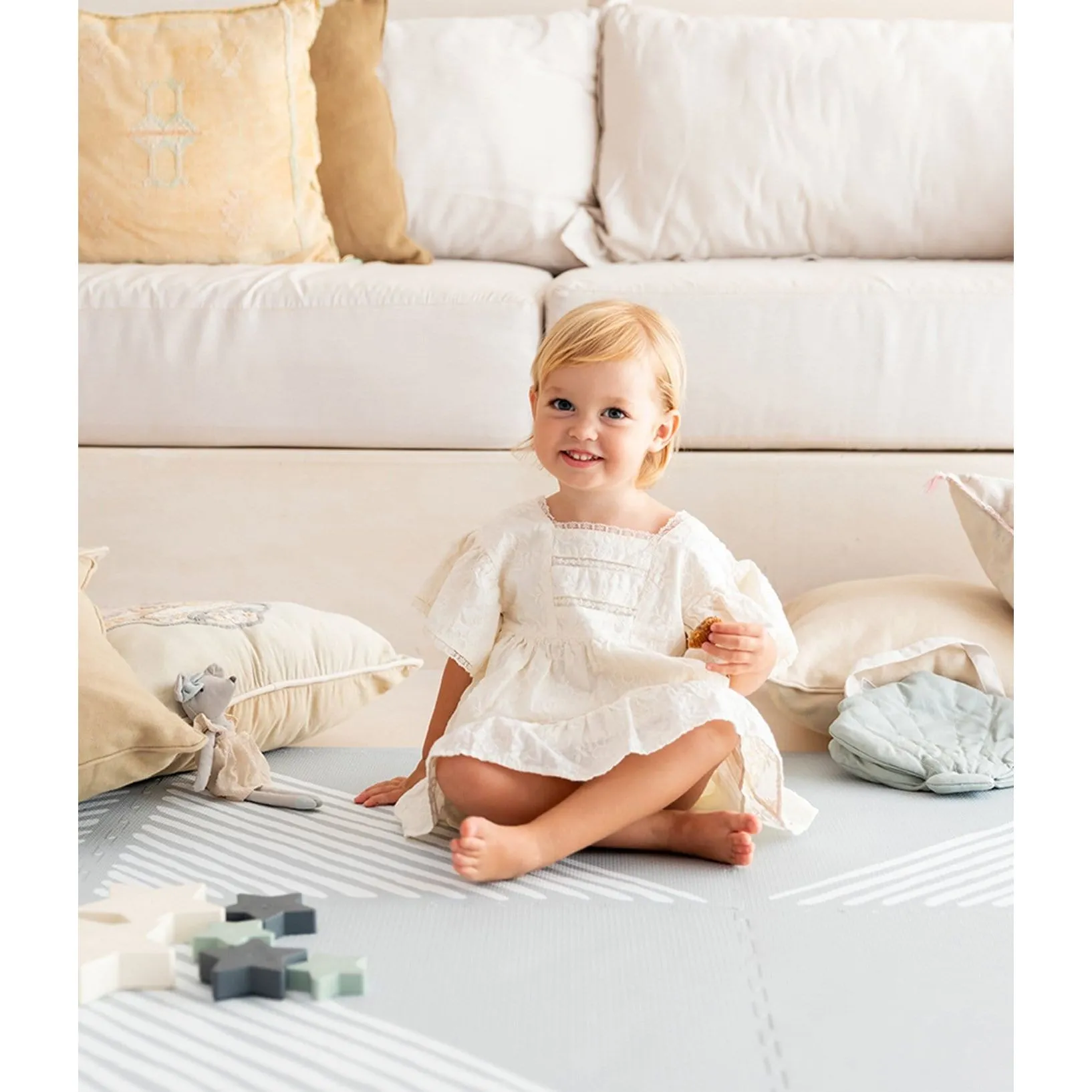 Toddlekind Prettier Puzzle Playmat Sandy Lines Stone 120x180cm - 6 Tiles & 12 Edging Borders