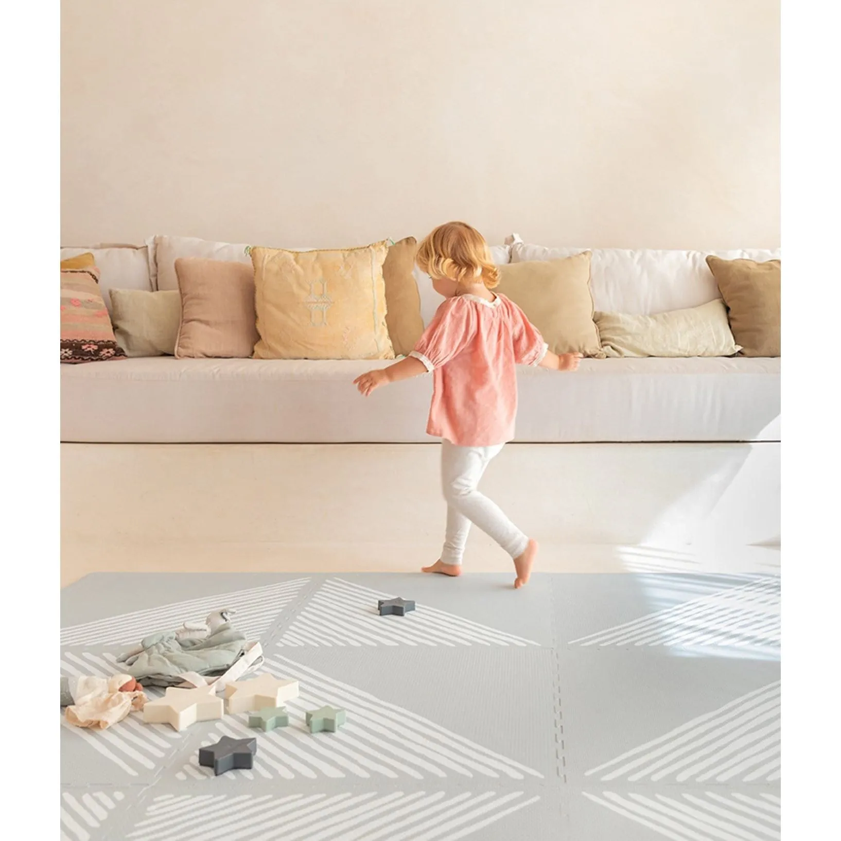 Toddlekind Prettier Puzzle Playmat Sandy Lines Stone 120x180cm - 6 Tiles & 12 Edging Borders