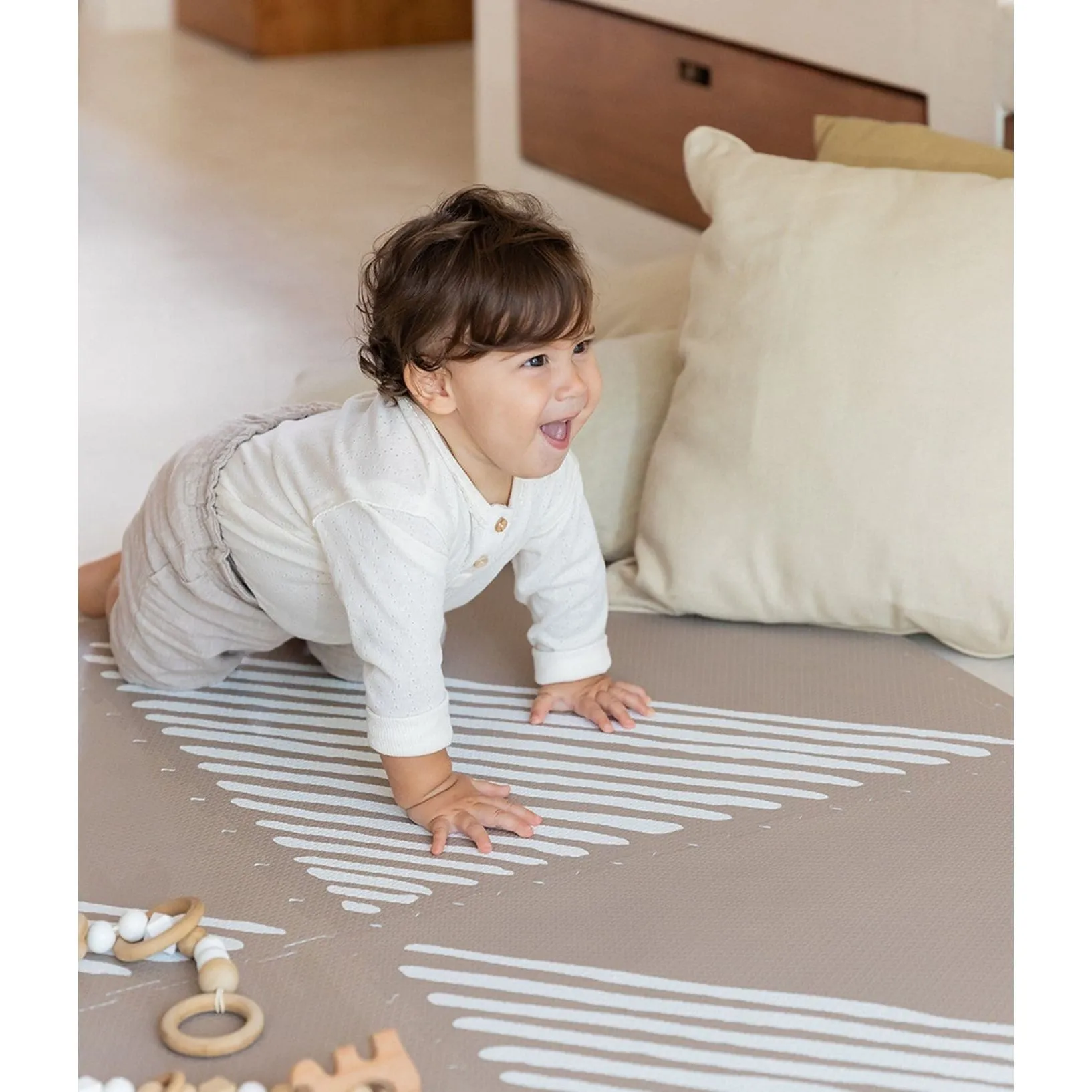 Toddlekind Prettier Puzzle Playmat Sandy Lines Tan 120x180cm - 6 Tiles & 12 Edging Borders