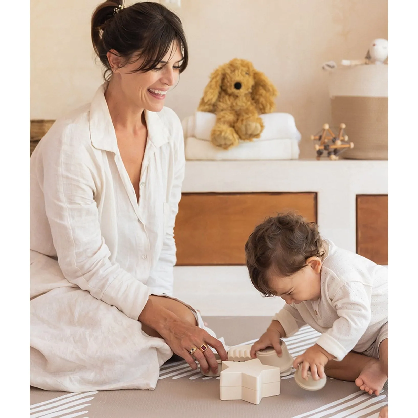 Toddlekind Prettier Puzzle Playmat Sandy Lines Tan 120x180cm - 6 Tiles & 12 Edging Borders