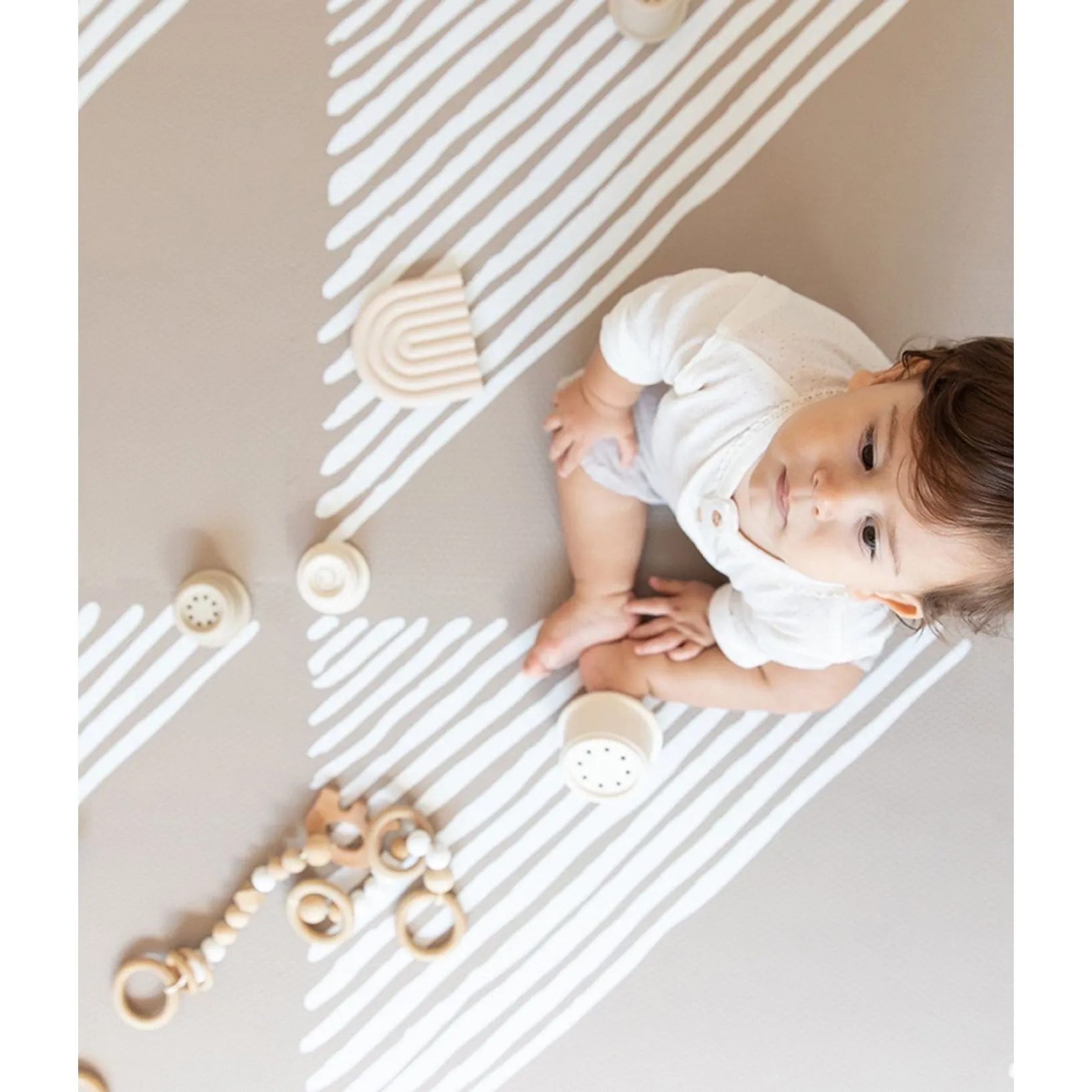 Toddlekind Prettier Puzzle Playmat Sandy Lines Tan 120x180cm - 6 Tiles & 12 Edging Borders