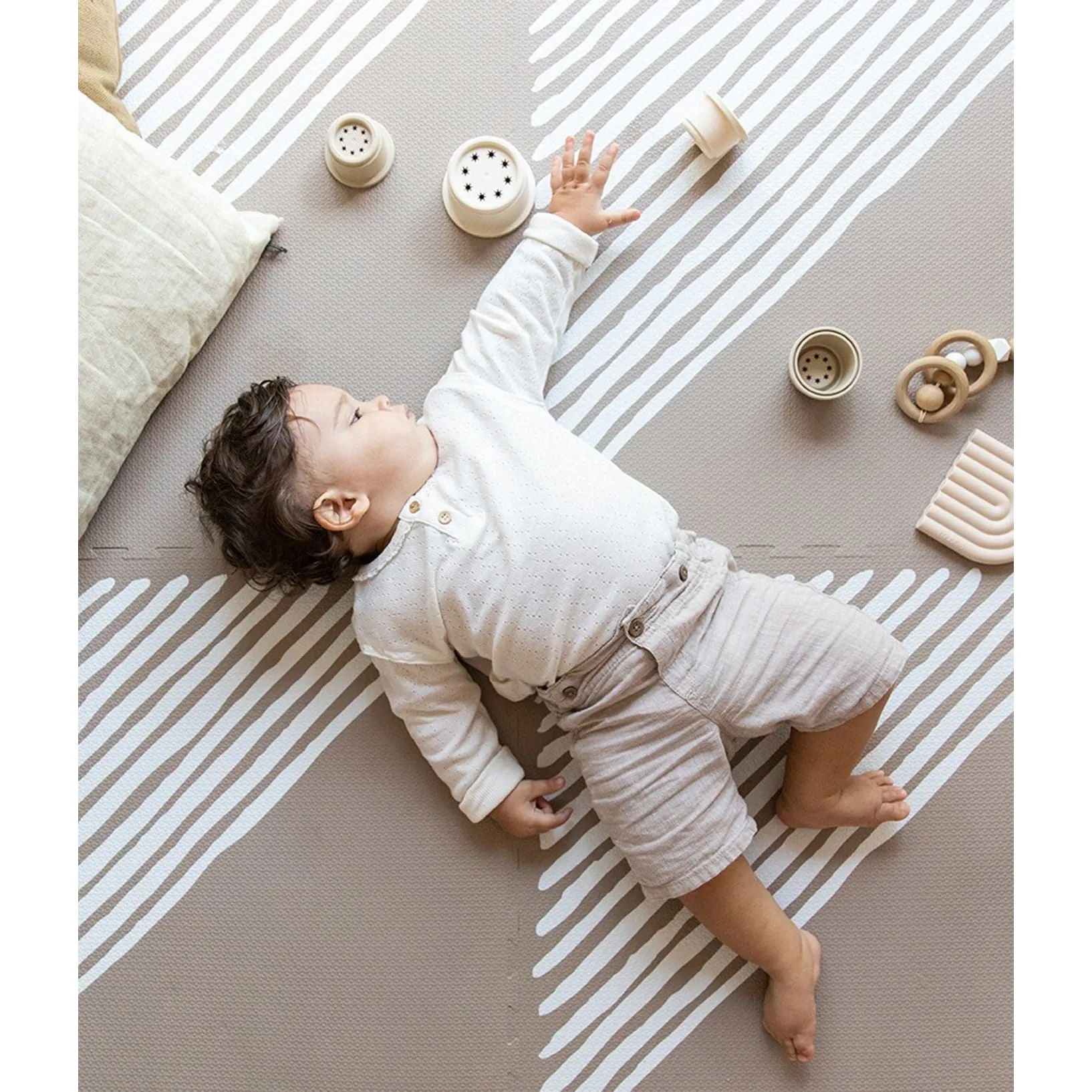 Toddlekind Prettier Puzzle Playmat Sandy Lines Tan 120x180cm - 6 Tiles & 12 Edging Borders