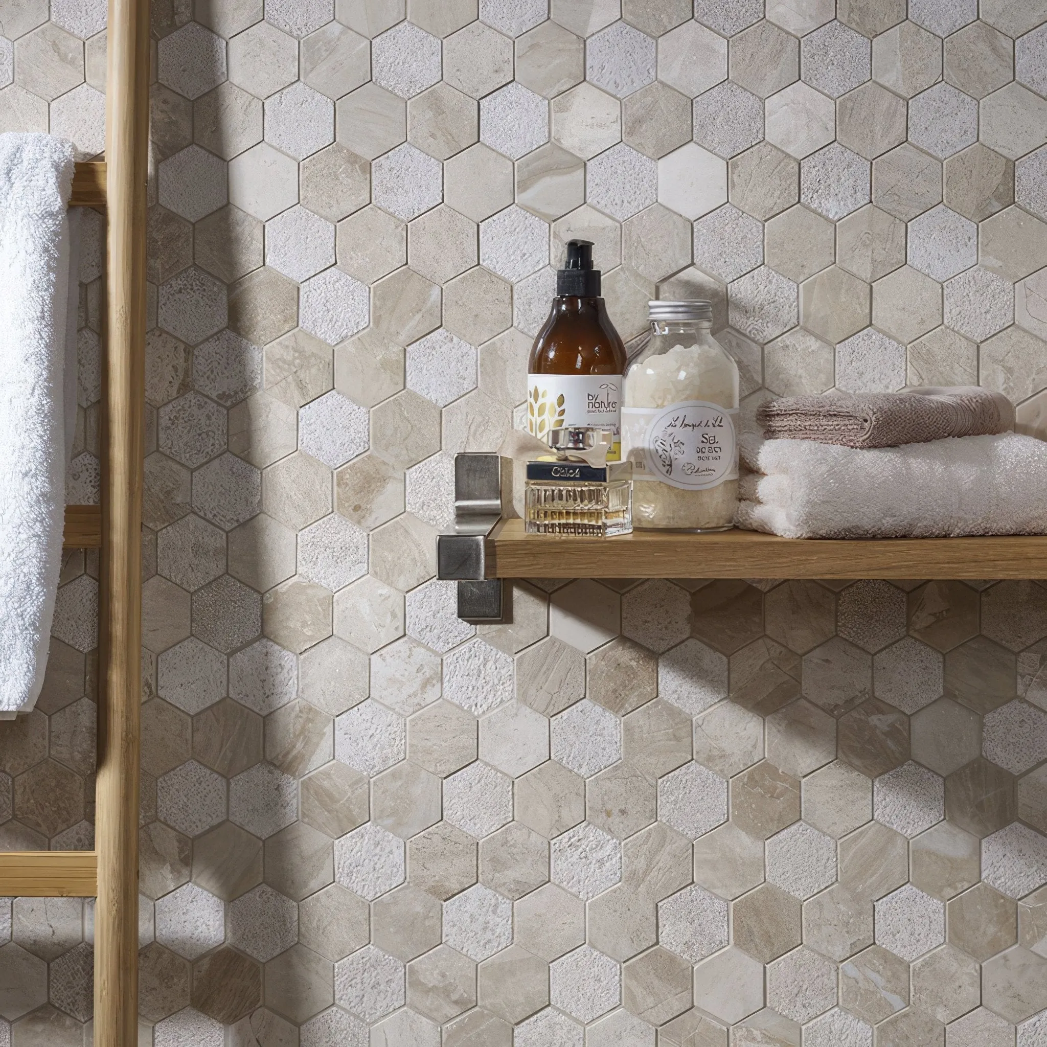 Vanilla Cream Mix Finish Marble Hexagon Mosaic