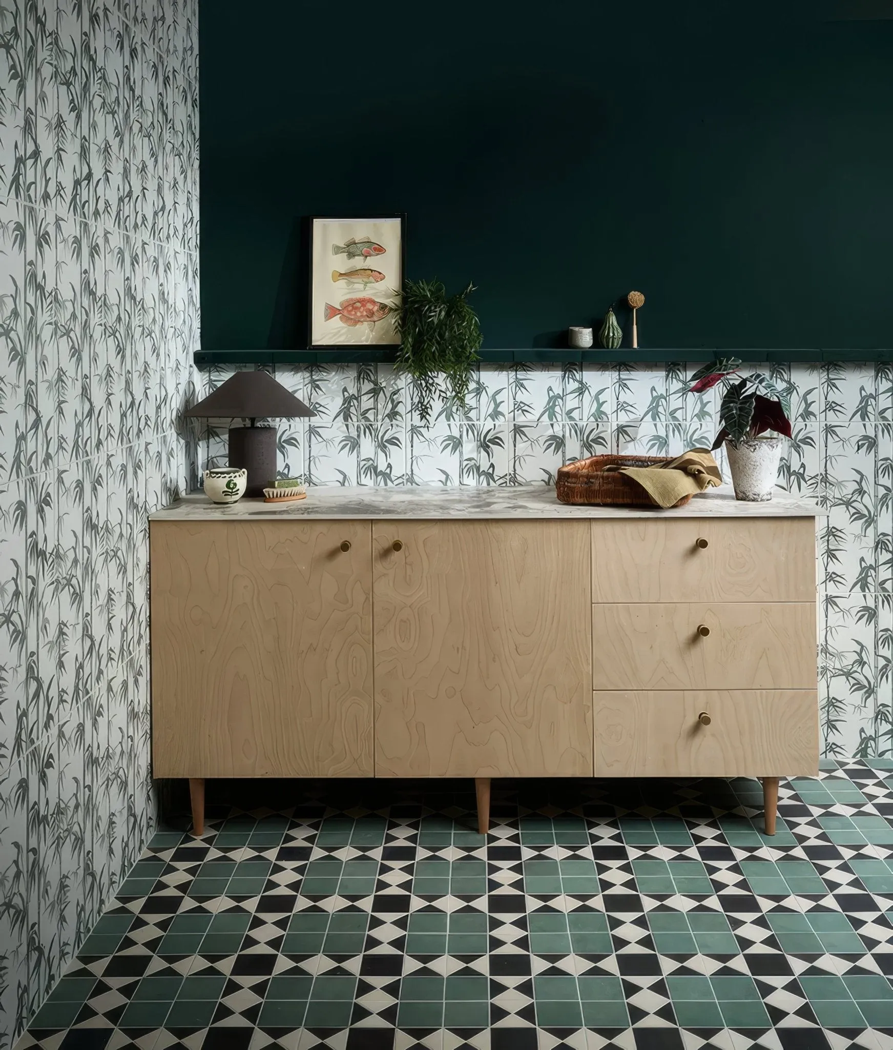 Victorian Style Porcelain Finchley Pattern Forest green