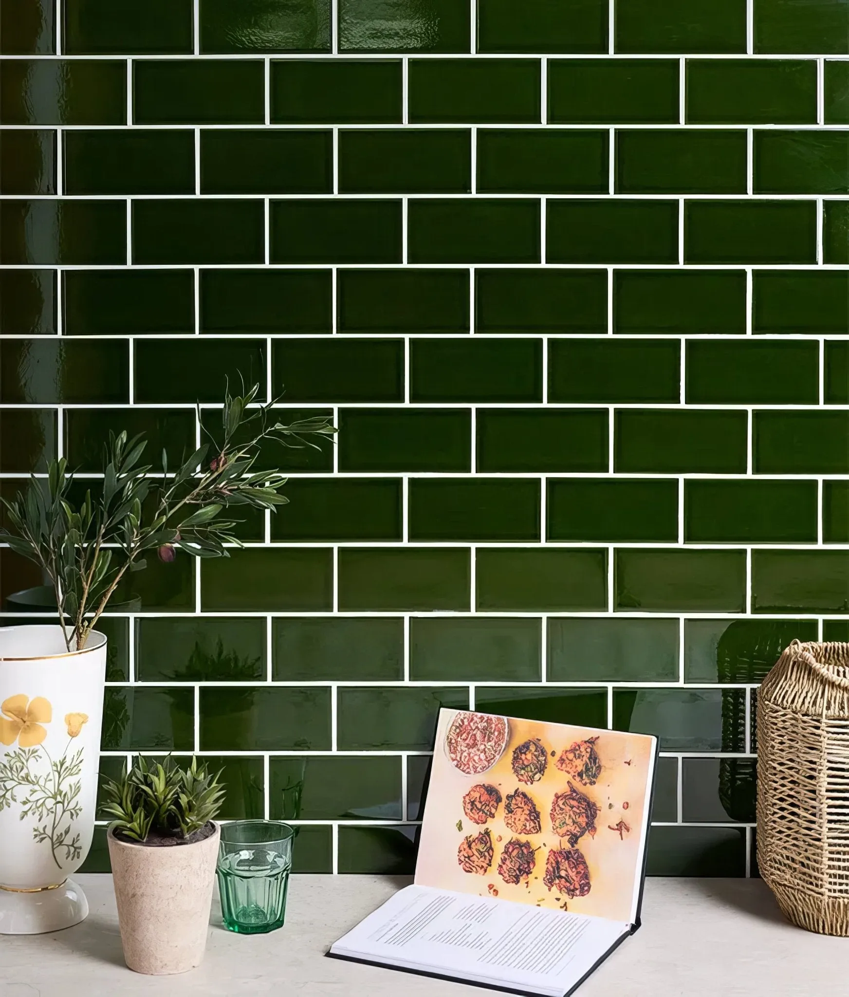 Victorian Style™ Wall Ceramic Olive Green Metro Crackle Glaze