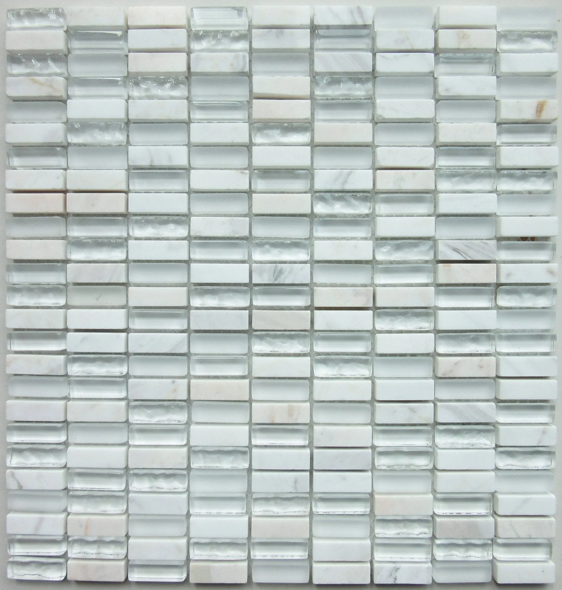 White Glass & Stone Mix Brick Mosaic