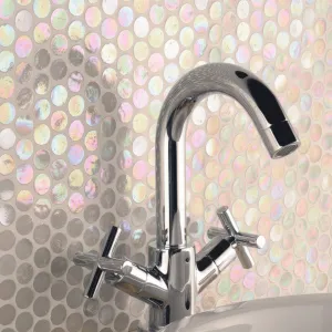 White Lady Iridescent Round Glass Mosaic