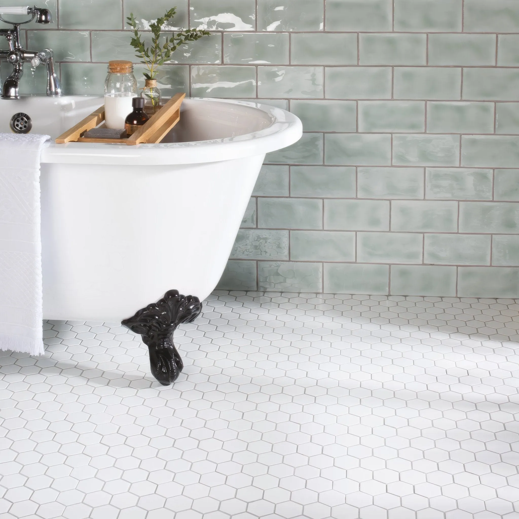 White Large Honeycomb Floor Mosaic